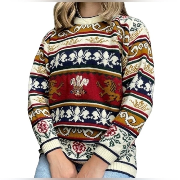 Vintage Sweaters - Natural brand Vintage 90s Prince of Wales Sweater Made in England